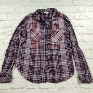Harper womens button up open back western flannel shirt preppy purple plaid sz S